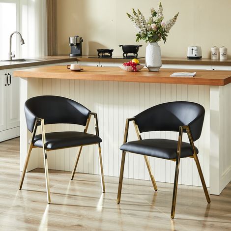 Lot de 2 chaises simili cuir noir, piètement métal doré, design moderne et minimaliste (1/5)