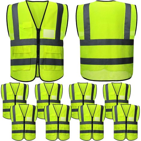 Chalecos de seguridad reflectantes con bolsillos y cremalleras, de malla de alta visibilidad, para hombre y mujer, transpirables, de neón, para correr al aire libre, ciclismo y caminata nocturna, unis (1/5)