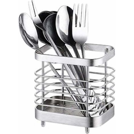 Égouttoir Rangement Couverts, Support Panier Pour Couteaux, Fourchettes, Cuillères, Ustensiles de Cuisine Porte-couverts Acier Inoxydable, Argent (1/4)