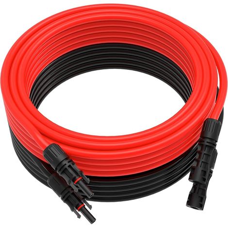 Cavo solare 6 mm²/4 mm², cavo per pannello solare 5 m, prolunga per cavo solare, cavo di prolunga per sistemi a pannello solare (rosso + nero) (1/4)