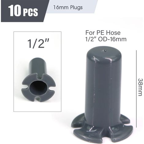 (Bouchon 16 mm) Raccord rapide pour tuyau d'arrosage PE 1/4", 3/8" 1/2" - Compatible avec les systèmes d'irrigation de tuyaux de diamètre extérieur 16 mm, 12 mm et 6 mm. (1/5)