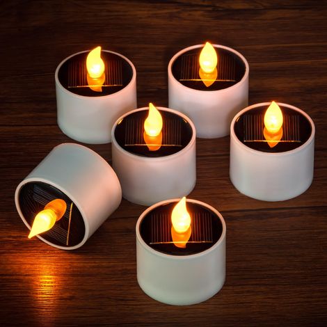 6 Bougies Solaire À Led Bougies Chauffe-Plats Sans Flamme - Vacillantes Blanc Chaud L'extérieur Fonctionnant Pour Votive Table Party Anniversaire Mariage [Classe Énergétique A+++]
