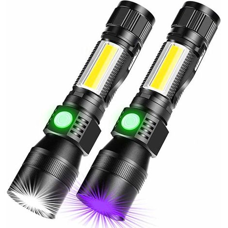 Linterna LED recargable de 395 nm con USB magnético，batería de 2200 mAh，lámpara ultravioleta impermeable con luz negra para exteriores，2 unidades (1/5)