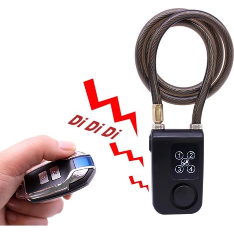 Lucchetto per bicicletta con allarme a vibrazione e telecomando - Cavo da 79 cm - Impermeabile IP55 - Universale per bicicletta, moto, scooter e cancello (nero) (1/4)