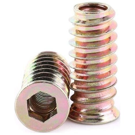 Inserti filettati per legno, 20 pezzi, dadi esagonali filettati in acciaio al carbonio zincato, lunghezza vite inserto M6, set di attrezzi assortiti di dadi esagonali per mobili in legno (M625mm) (1/2)
