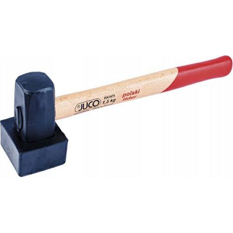 Juco martillo de cantero con goma 1,5kg, ideal para trabajos de cantería y construcción, cabeza de goma para reducción de impacto, mango de madera, durabilidad, control y precisión.