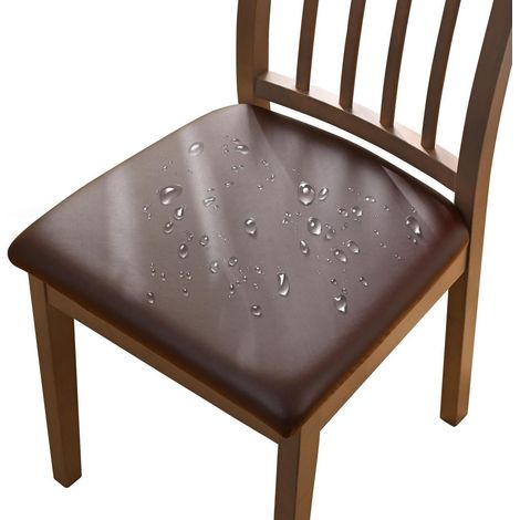 Stuhlbezug 6er Set PU Leder wasserdicht elastisch für Esszimmerstühle Kaffee (1/5)