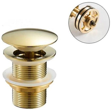 Piletta di scarico a scomparsa per lavabo - Ottone - Universale - Senza troppopieno - Per lavabi e lavelli - Oro (1/5)