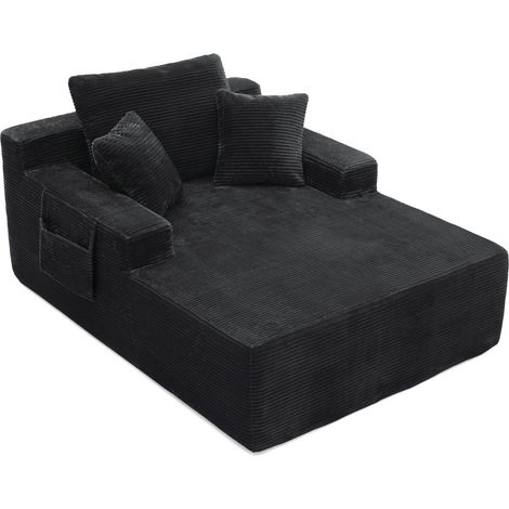 Canapé en velours côtelé avec poches latérales de rangement, coussins doux et sans montage nécessaire (1/5)