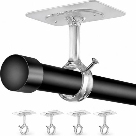 4 Supports de Tringle à Rideaux Sans Perçage Plafond et Mur à coller et à visser compatible avec tringles diamètre 20 32 mm pour sal