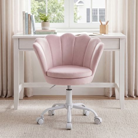 Wahson Chaise Enfant en Velours Chaise de Bureau pour Enfant Chaise Bureau Enfant Avec Pieds Métal, Rose Clair