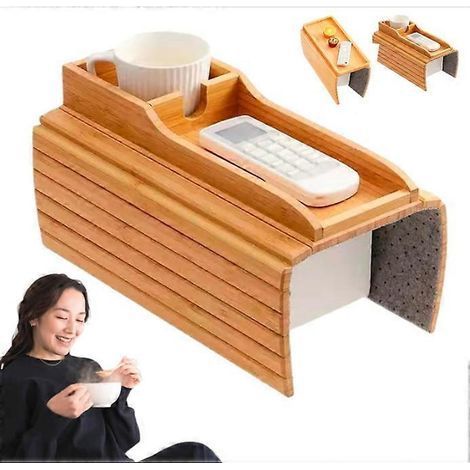 HONORNIC - Plateau pliable en bambou avec porte-gobelet, plateau de table d'appoint pliable en bambou pour canapé (1/3)