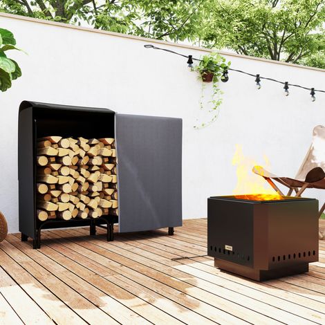 Range-bûches, 0,33 m³, avec sac de transport et housse, structure métallique, charge maximale 150 kg, 120 x 36 x 99 cm, noir (1/5)