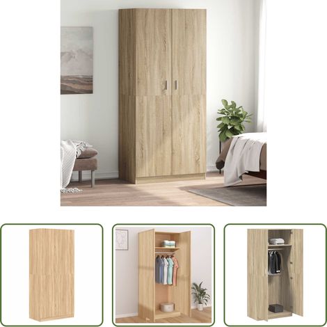 Holzkleiderschrank -  Kleiderschrank Sonoma-Eiche 90x52x200 cm Holzwerkstoff (1/5)