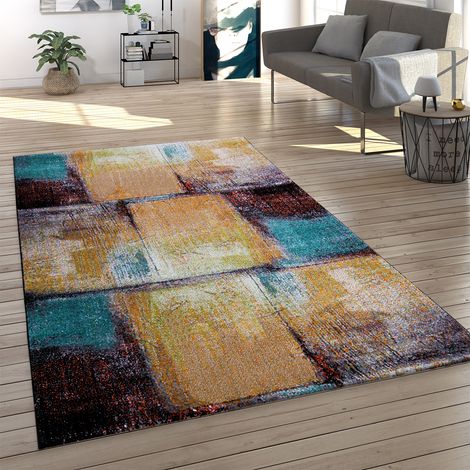 Paco Home Tapis De Salon Poils Ras Motif Géométrique Vintage Orange Turquoise Rouge 70x250 cm (1/5)