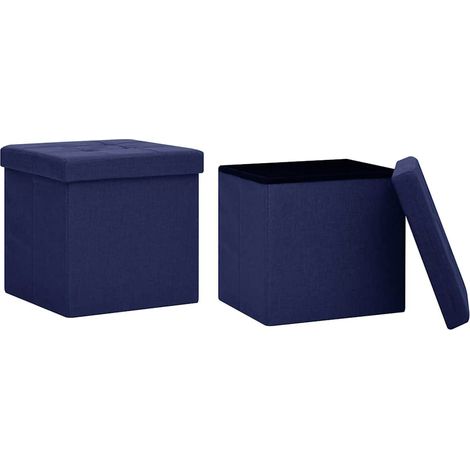 vidaXL Taburetes de almacenaje plegables 2 uds lino sintético azul (1/2)