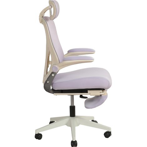 Chaise de bureau ergonomique pliante avec support lombaire, coussin mousse, appuie-tête 3D réglable et accoudoirs rabattables, violet (1/5)