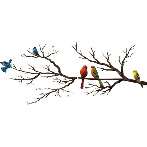 Décoration murale avec oiseaux en métal, oiseaux vivants sur une branche, silhouette, décoration murale, pour l'extérieur, sculpture murale à suspendre, pour la maison, le balcon (couleur (1/5)