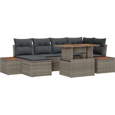 Maison Exclusive - Set da Pranzo per Giardino con cuscino 7 pcs Grigio e Marrone
