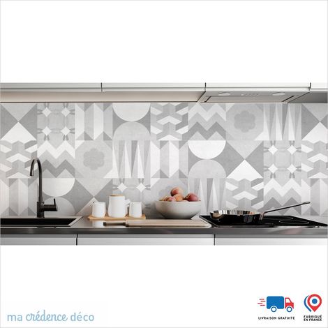 Crédence : Carreaux ciments scandinave 3 - Couleur Gris clair - Alu composite - 120 - 60 (1/3)