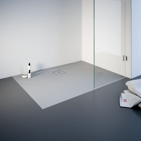Receveur de douche 90 x 120 cm résine minérale de plain-pied, décor effet Pierre gris, Schulte