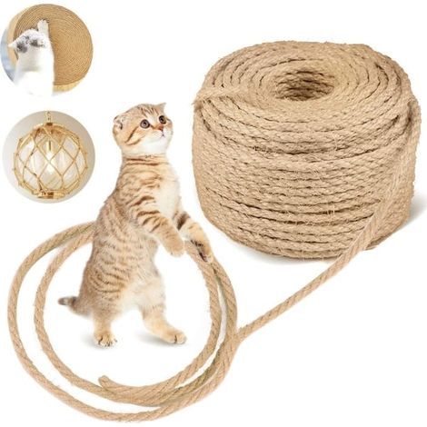 Corde en sisal naturel pour réparer et remplacer les griffoirs, arbres à chat, meubles à griffer, planches à griffer, 6 mm x 15 m, bricolage jardinage et maison (1/5)