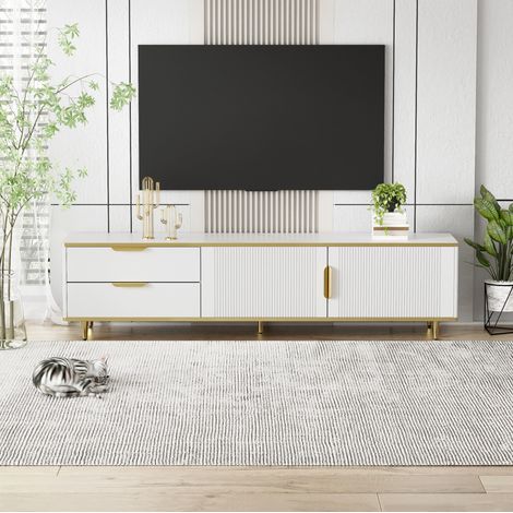 credenza mobile tv 170 cm con cassetti bianco oro HAVRYA (1/5)