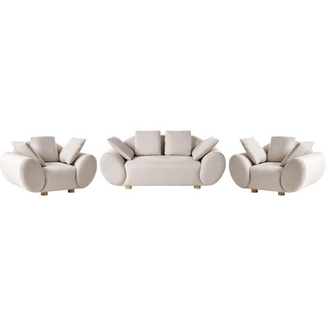 Fabric Living Room Set Light Beige Rubberwood Legs Woven Fabric Cushioned Back Modern RINGEL