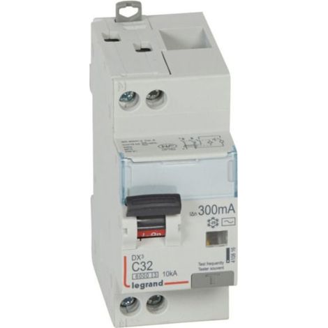 Disjoncteur différentiel monobloc DX³6000 10kA arrivée haute et départ bas à vis U+N 230V - 32A - typeAC 300mA - LEGRAND