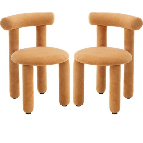 Wahson Lot de 2 chaises en fausse fourrure – Chaise salle à manger moderne sans accoudoirs – Pieds en métal – Confort optimal pour salon, jaune
