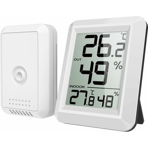 Termometro igrometro per interni ed esterni con sonda esterna, termometro igrometro digitale wireless con ampio display LCD, interruttore ℃/℉ per ufficio, casa e camera da letto. (1/4)