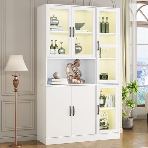 Weiße Vitrine mit LED, 120 x 40 x 200 cm, MDF und Glas, 4 verstellbare Einlegeböden (1/5)