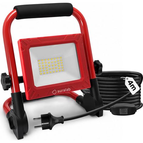 Projecteur LED Chantier 50W avec Interrupteur, 5000LM Lampe de Travail Portable avec Câble 4m, Projecteur Étanche IP65 avec Support, Lumière de Chantier 6500K pour Garage, Atelier, Camping (1/5)