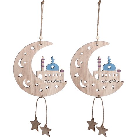 2 pièces Décoration Murale Lune Eid Al-Fitr, Ornements suspendus artisanaux pour la maison JM00467