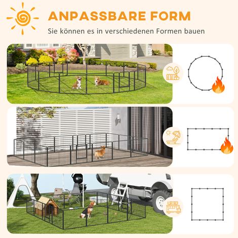 Enclos pour chiots 16 éléments avec 16 panneaux en grillage, porte souple, bâche de protection de 60 cm de hauteur, parc pour chiens et chats, utilisable en intérieur comme en extérieur