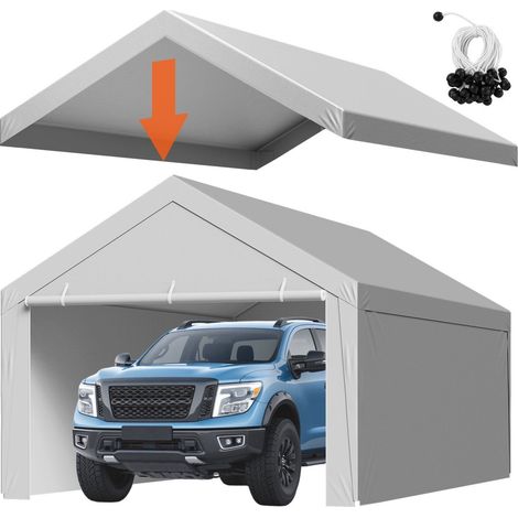 Bâche de remplacement pour abri de voiture, 3,6 x 6 m, pliable, avec parois latérales, résistante aux UV et imperméable, abri de voiture robuste avec boudins de fixation, grise, armature non incluse (1/5)