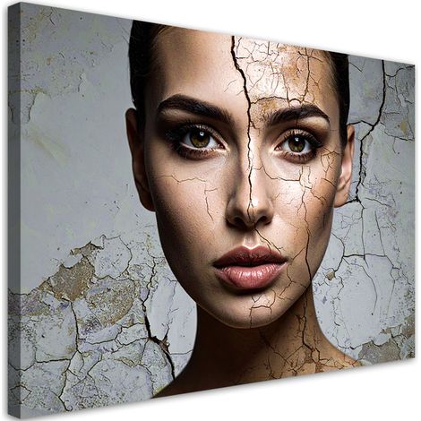 Toile Imprimée, Portrait visage de femme béton mur,30x20 (1/4)