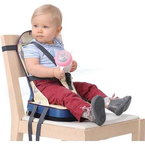 Pliant siège rehausseur Coussin de Chaise haute pour bébé avec harnais 5 points sécurité en tissu de fibre ,nylon et éponge (Bleu) (1/3)