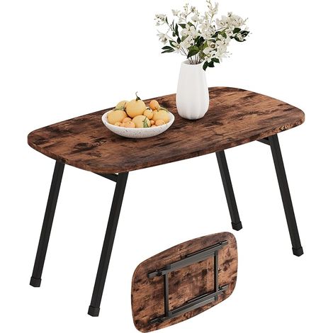 Oval Folding Coffee Table for Living Room with Sturdy Metal Legs, Brown (1/5)
