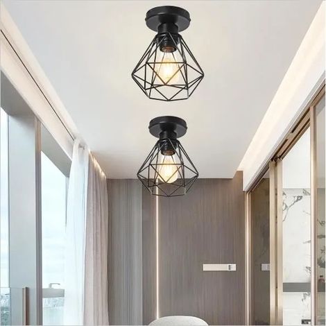 Yowei LOt de 2 Plafonnier Vintage Couloir Noir Lampe Plafonnier Industrielle en Cage Métal Style Edison pour Salon Chambre (1/5)