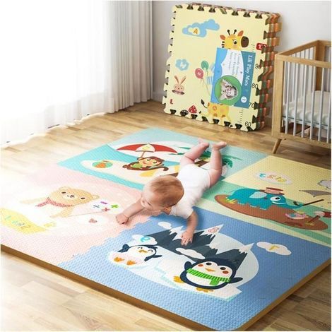 EVA mosaïque tapis de sol en mousse pour bébé, tapis puzzles de jeu rampant chambre, animal Motif, 60 60 1,0 cm (1/4)