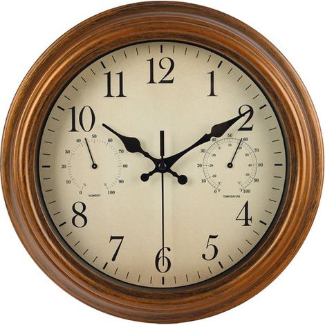 Horloge murale rétro étanche – 30 cm – Horloge à quartz silencieuse – Résistante aux intempéries – Avec thermomètre et hygromètre (1/5)