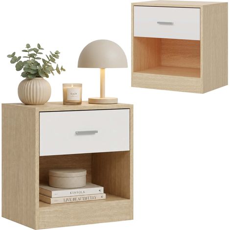 Relaxdays Set di 2 comodini, 41x39x28 cm, legno, con cassetto, per camera/salotto, bianco (1/5)