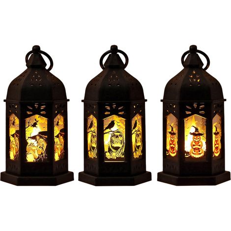 3 Pièces Lanternes à bougies Halloween Lanterne suspendue LED Lampe portable fonctionnant sur piles Décoration Halloween Party (1/5)
