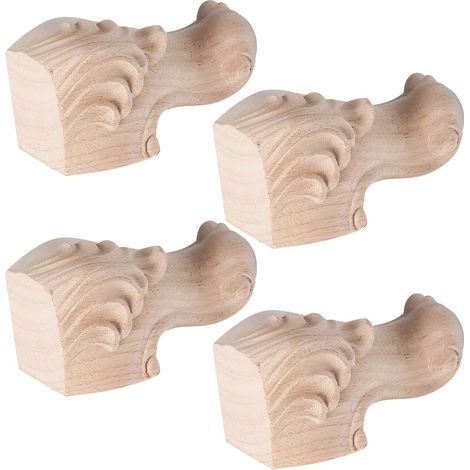 Pieds de Meubles en Bois Sculptés Style Européen 4 Pièces Beige Pied pour Table de Style Européen, pour Canapé Bois, Motif Sculpté Rose (1/5)
