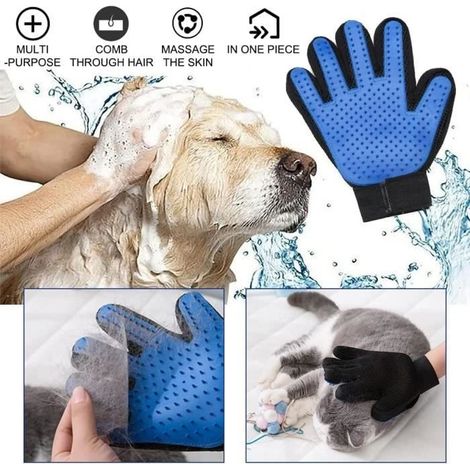 1 Stück Katzenhaar-Massagehandschuh, Hunde-Massagehandschuh für Haustiere, Hunde und Katzen für langes und kurzes Fell – Rechtshänder, Blau (1/4)