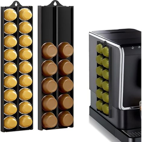 Porte-capsules mural réglable, compatible avec les capsules Nespresso (37-58 mm), support de rangement auto-adhésif pour capsules de café (noir, 2 pièces)