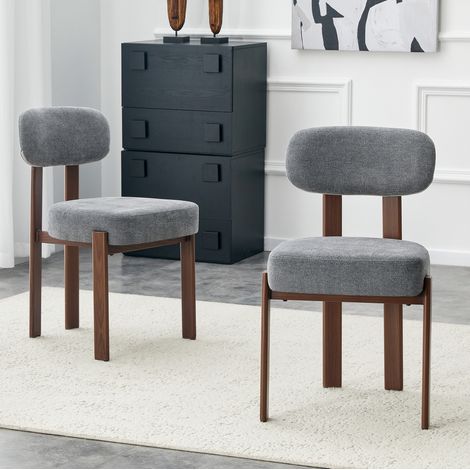 REDOM - Juego de 2 sillas de comedor, respaldo curvo ergonómico, acolchado de espuma, tejido de lino gris (1/5)