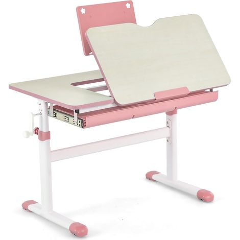 COSTWAY Escritorio Infantil Ajustable en Altura con Tablero Inclinable y Soporte para Libros, Cajón y Regla, Mesa Ergonómica para Niños para Escribir, Dibujar, Leer, Apta para el Hogar y la Escuela, R (1/5)