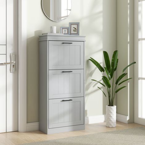 Meuble à chaussures, armoire à chaussures 3 portes abattants 15 paires, étagères réglables, 54 x 24 x 117,5 cm, gris (1/5)